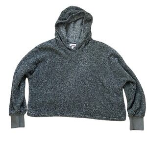 Bongo Womens Y2K XL Grey Marl Eyelash Knit Fuzzy Cropped Pullover Hoodie Sweater